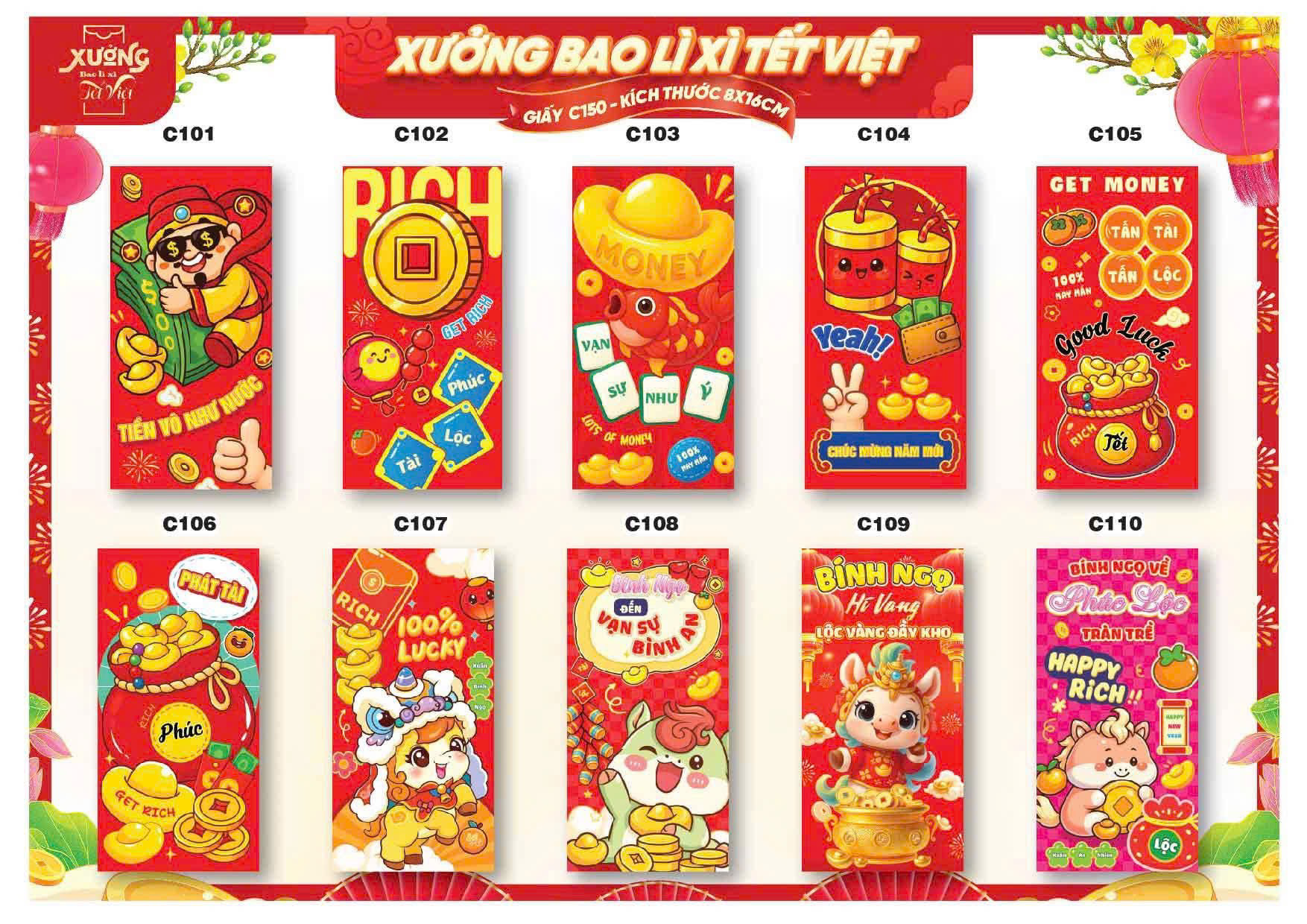 Các mẫu bao lì xì chủ đề tài lộc và linh vật năm mới