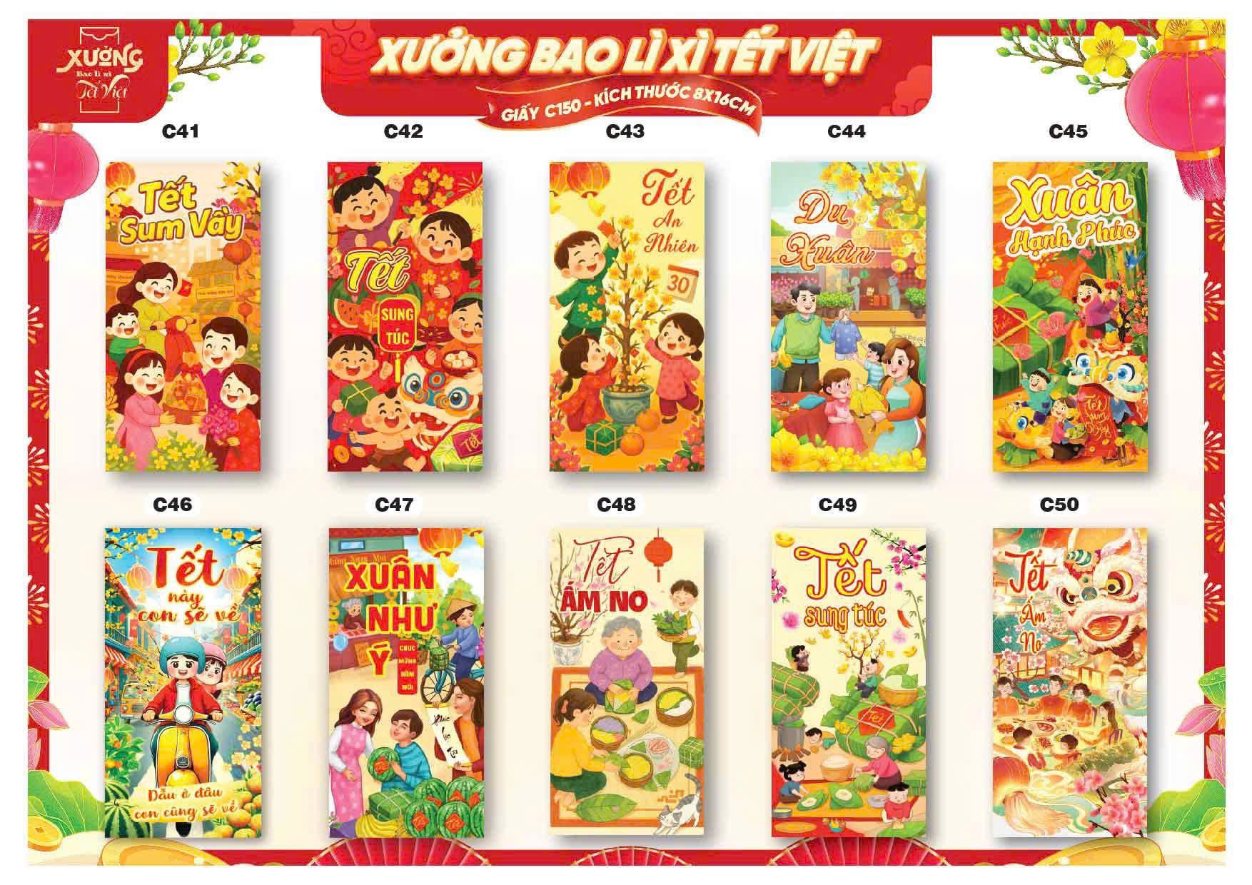 Combo 100 Bao Lì Xì Tết Bính Ngọ 2026 Khách Chọn Tối Đa 10 Mẫu