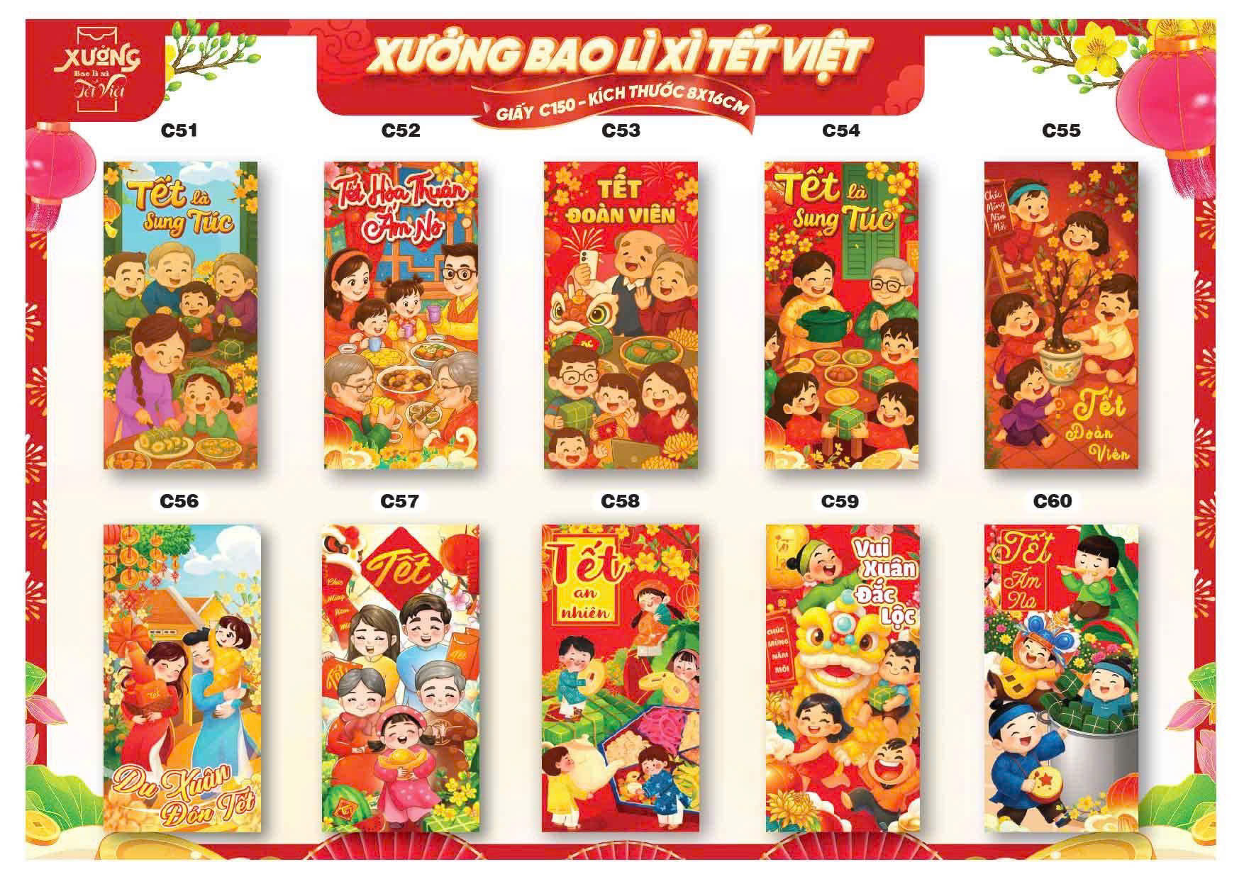 Combo 100 Bao Lì Xì Tết Bính Ngọ 2026 Khách Chọn Tối Đa 10 Mẫu
