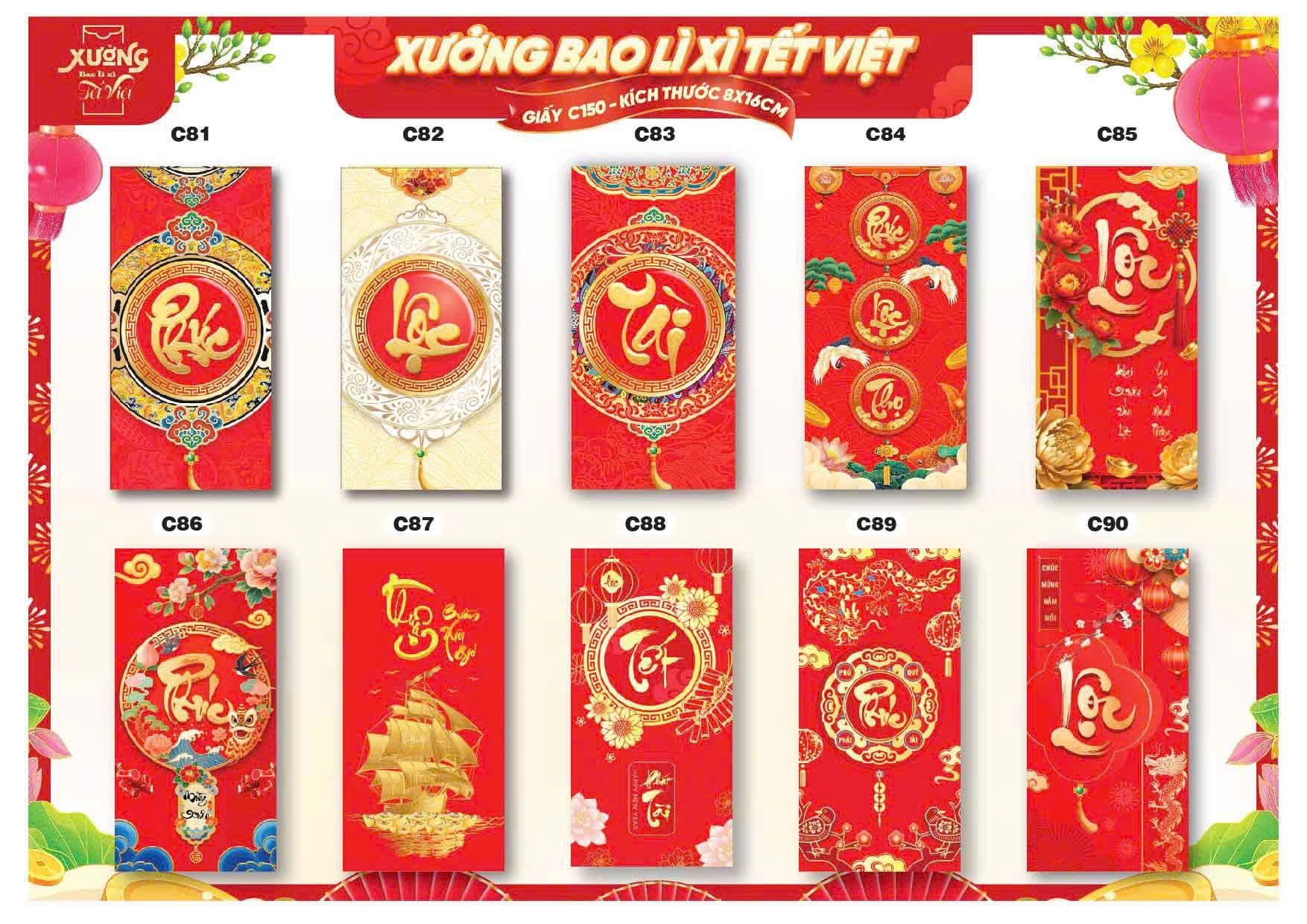 Combo 100 Bao Lì Xì Tết Bính Ngọ 2026 Khách Chọn Tối Đa 10 Mẫu