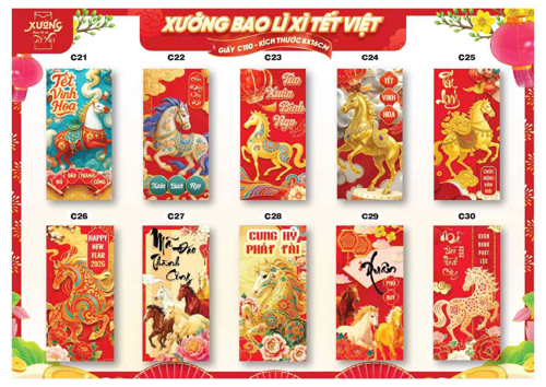 Combo 50 Bao Lì Xì Tết Bính Ngọ 2026 - Khách Chọn Tối Đa 5 mẫu