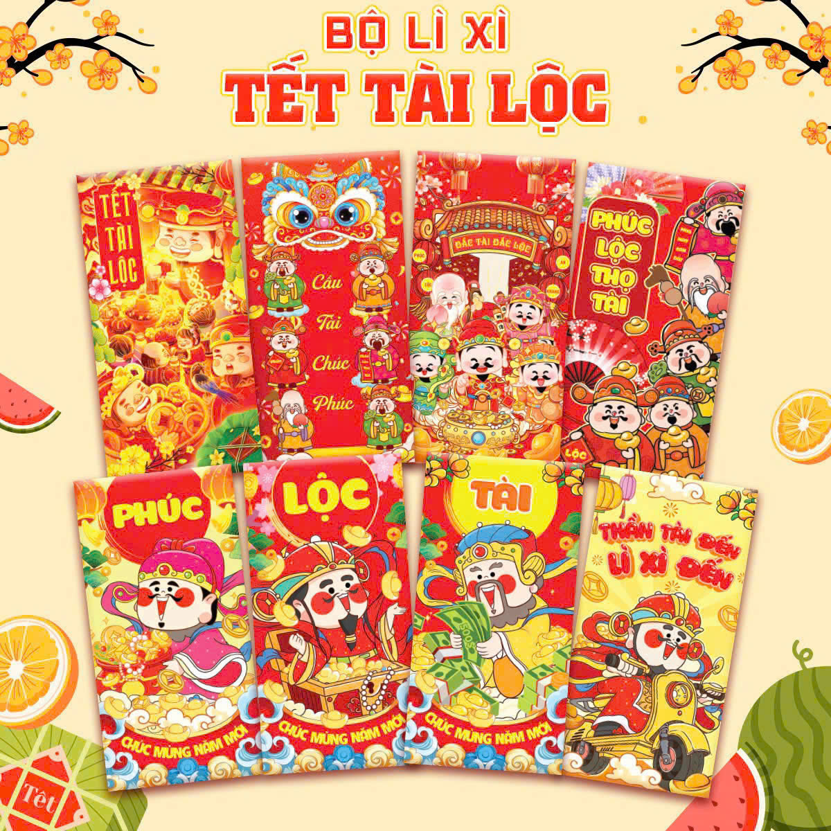 Thiết kế chủ đề tài lộc với tông đỏ rực rỡ