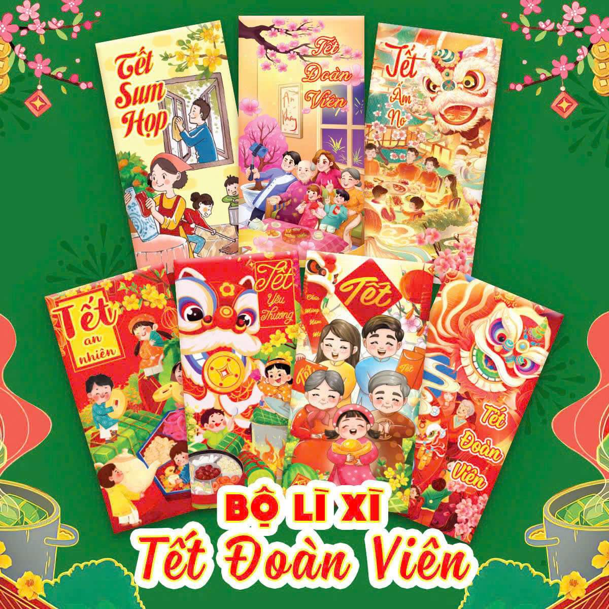 Mẫu bao lì xì gợi không khí đoàn viên ngày Tết