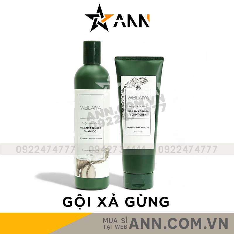 Combo dầu gội xả Weilaiya gừng xả 400ml + 250ml kèm bộ mini