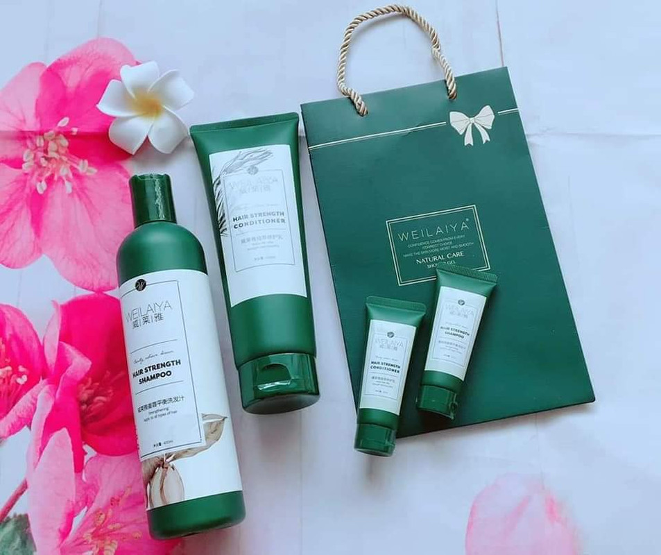 Combo dầu gội xả Weilaiya gừng xả 400ml + 250ml kèm bộ mini