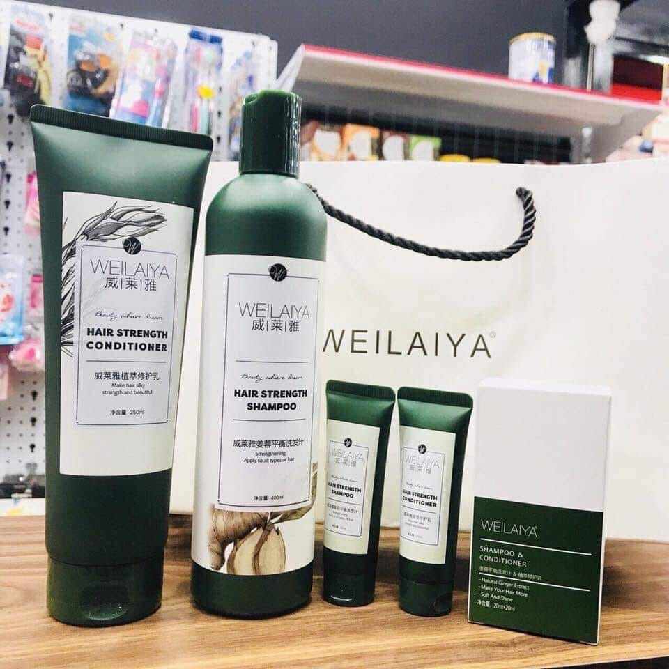 Combo dầu gội xả Weilaiya gừng xả 400ml + 250ml kèm bộ mini