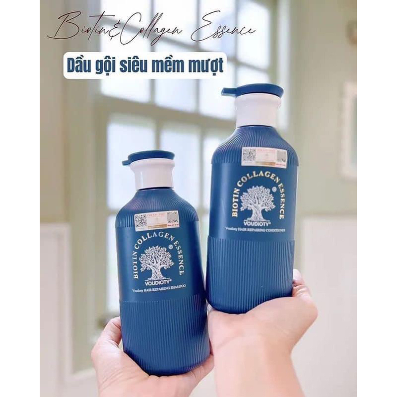 Combo Dầu Gội Xả Biotin Collagen Essence Voudioty Màu Xanh 500ml