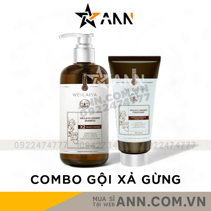 Combo Dầu Gội Xả Gừng Weilaiya Zingiber X2 Ginger Essence Màu Nâu