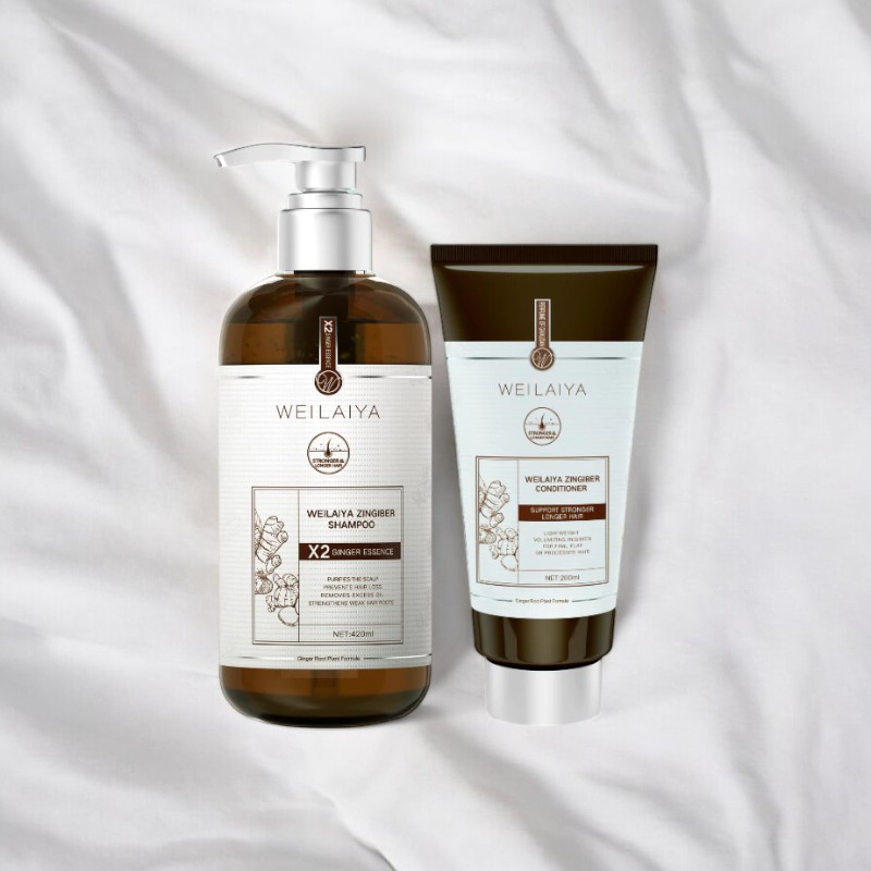 Combo Dầu Gội Xả Gừng Weilaiya Zingiber X2 Ginger Essence Màu Nâu