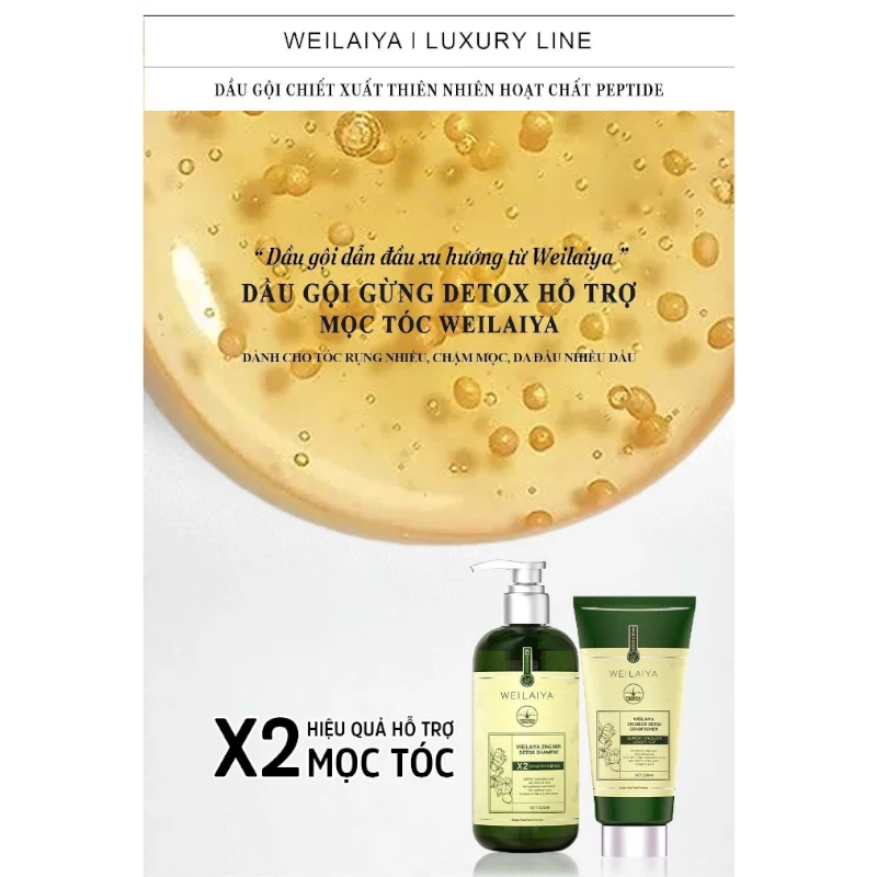 Combo Dầu Gội Xả Gừng Weilaiya Màu Xanh Zingiber Detox X2 Ginger Essence