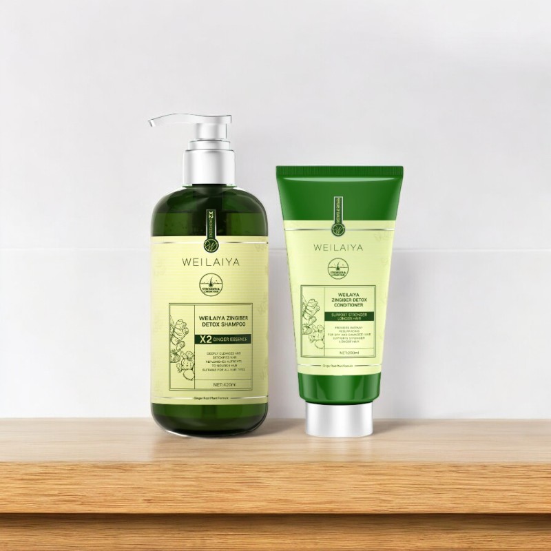 Combo Dầu Gội Xả Gừng Weilaiya Màu Xanh Zingiber Detox X2 Ginger Essence
