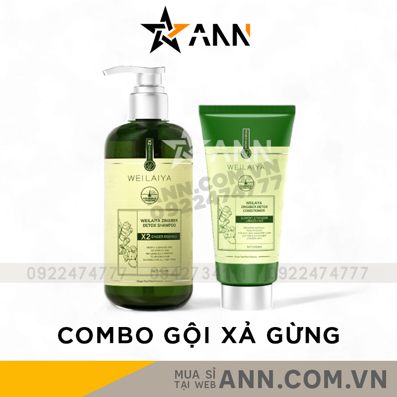 Combo Dầu Gội Xả Gừng Weilaiya Màu Xanh Zingiber Detox X2 Ginger Essence
