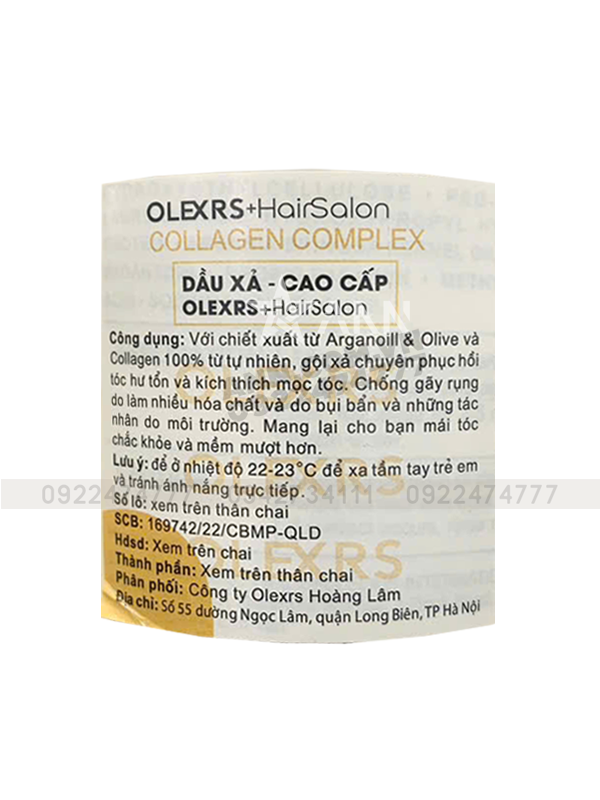 Nhãn thông tin dầu xả trên chai