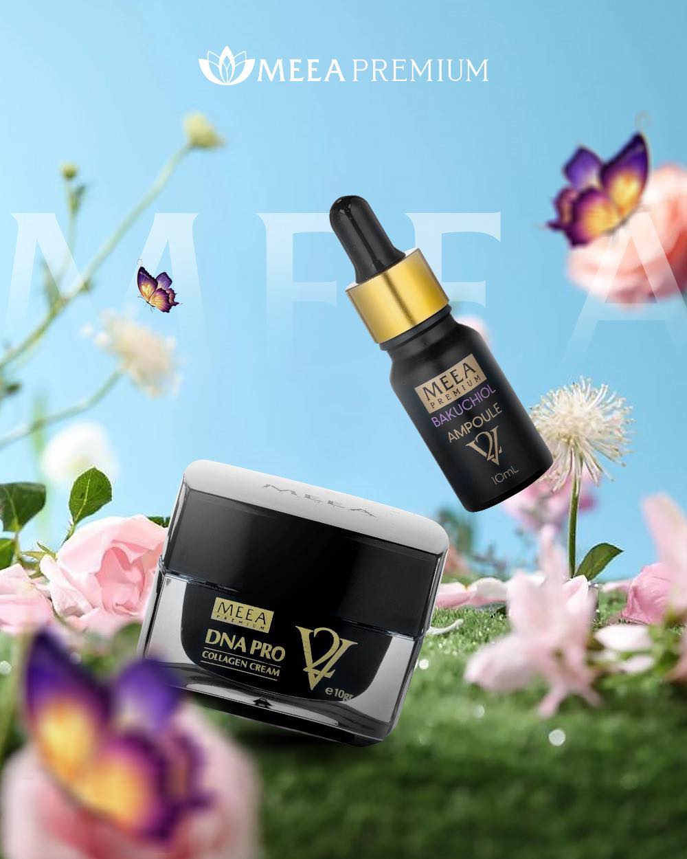 Combo dưỡng da mini Meea Premium DNA Pro Collagen Cream V2 10g + Bakuchiol Ampoule V2 10ml