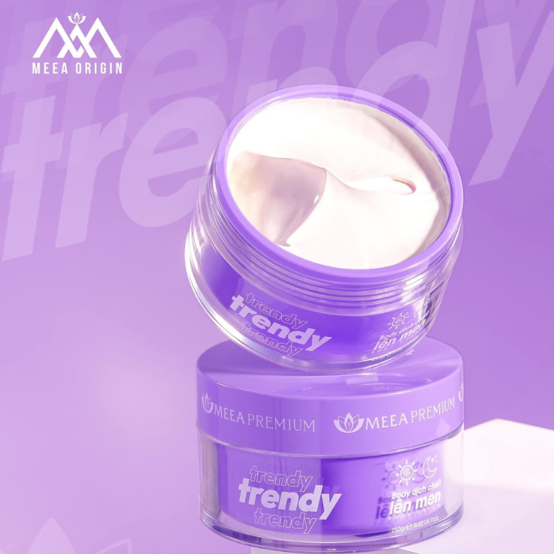 Combo dưỡng body Trendy Meea Premium gồm ủ trắng lên men 250g, body kem lên men 250g, tẩy tế bào chết Berry 100g