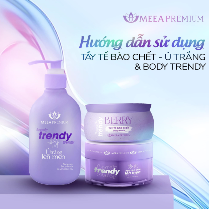 Combo dưỡng body Trendy Meea Premium gồm ủ trắng lên men 250g, body kem lên men 250g, tẩy tế bào chết Berry 100g