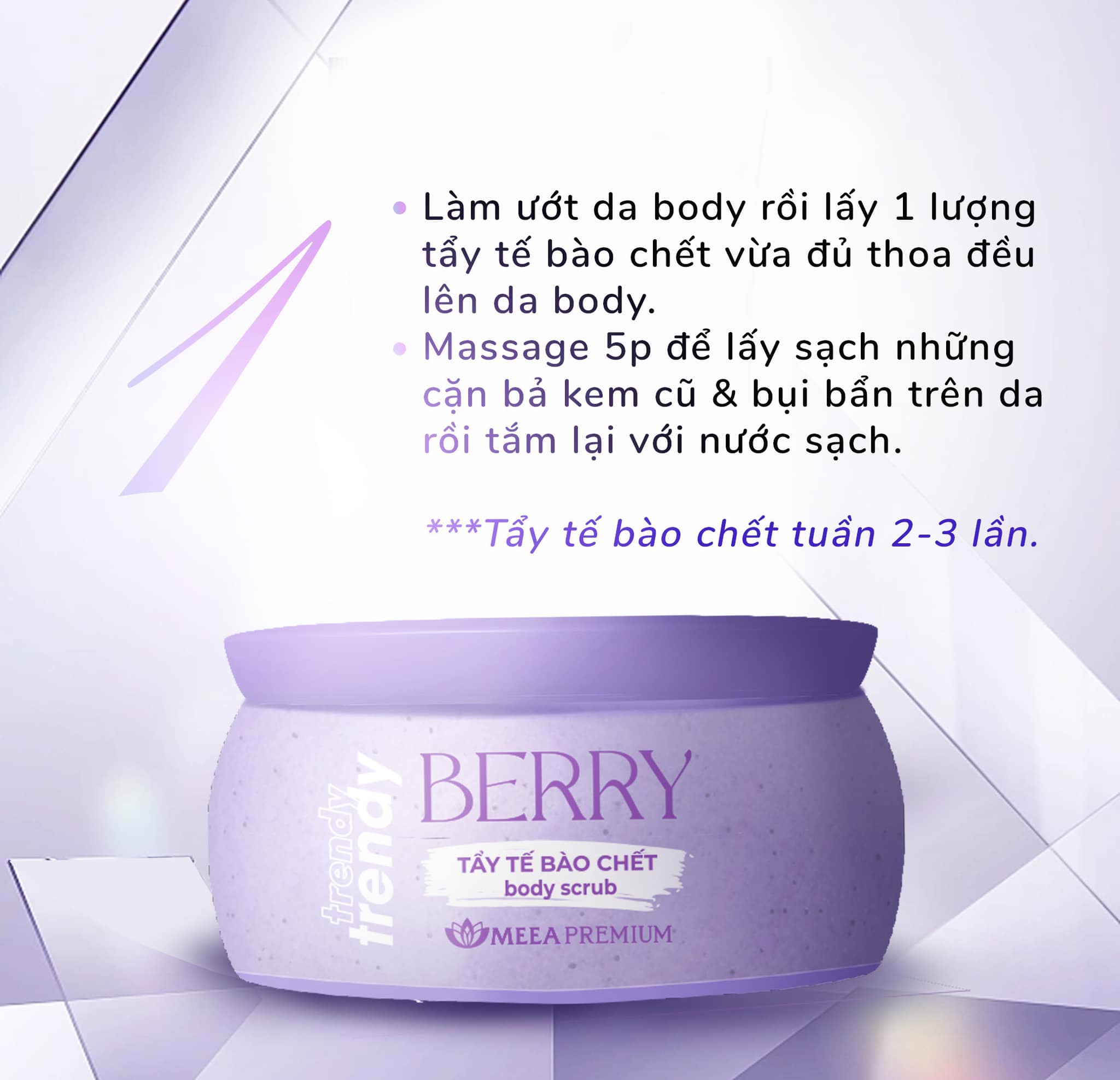Combo dưỡng body Trendy Meea Premium gồm ủ trắng lên men 250g, body kem lên men 250g, tẩy tế bào chết Berry 100g