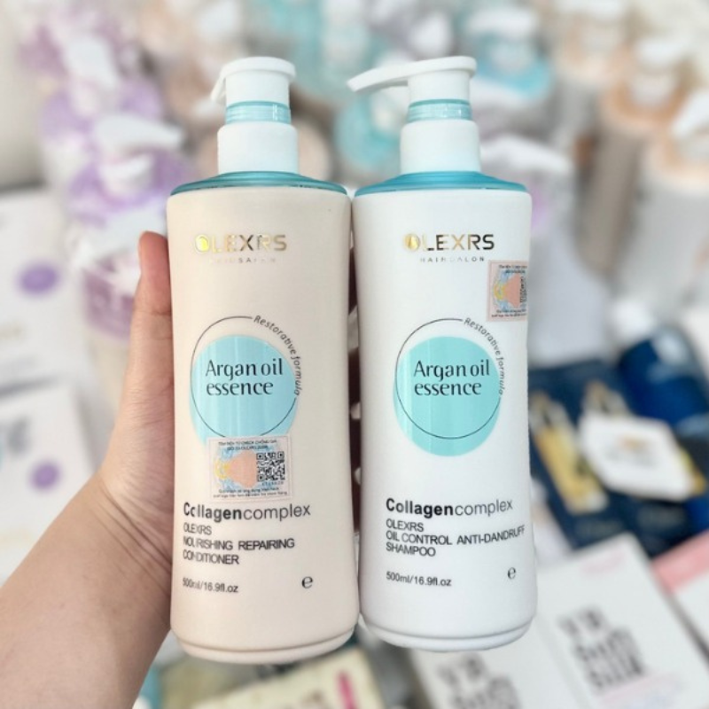 Combo Gội Xả Olexrs Hair Salon Argan Oil Essence Màu Xanh 500ml