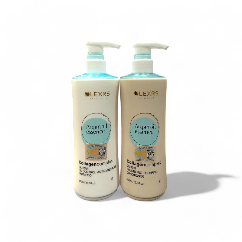 Hình ảnh Combo Gội Xả Collagen Olexrs Argan Oil Essence Màu Xanh 500ml - Phiên Bản Mới 2024 trong bộ sưu tập olexrs hair salon