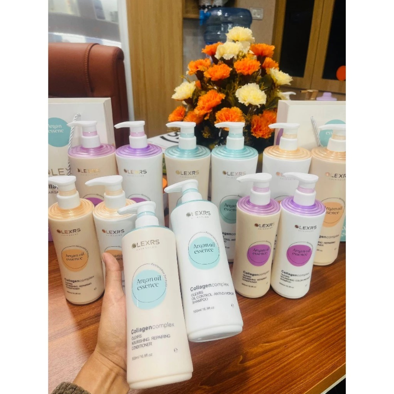 Combo Gội Xả Olexrs Hair Salon Argan Oil Essence Màu Xanh 500ml