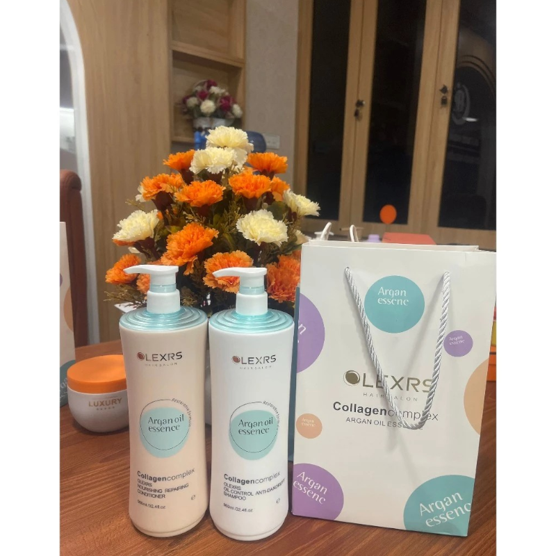 Combo Gội Xả Olexrs Hair Salon Argan Oil Essence Màu Xanh 500ml