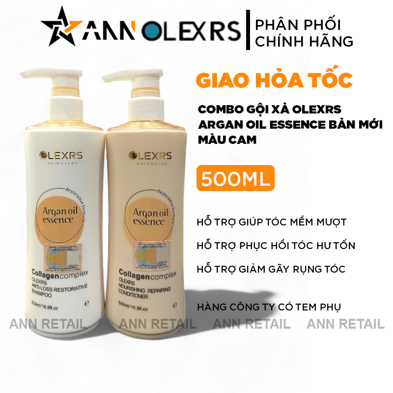 Combo Gội Xả Olexrs Hair Salon Argan Oil Essence Màu Cam 500ml