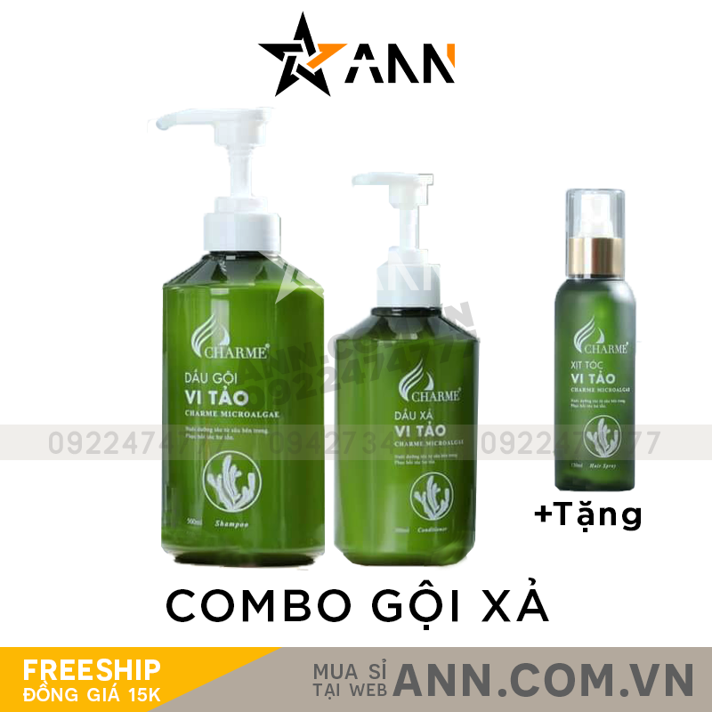Combo Gội Xả Vi Tảo Charme Microalgae Tặng Xịt Tóc