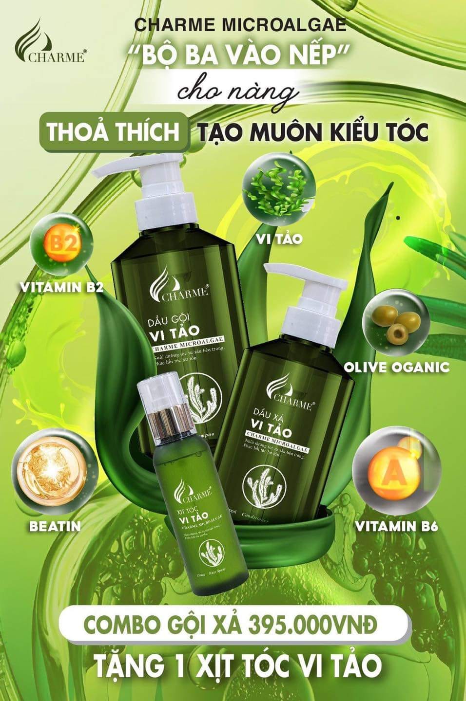 Bộ gội xả và xịt tóc vi tảo đồng bộ