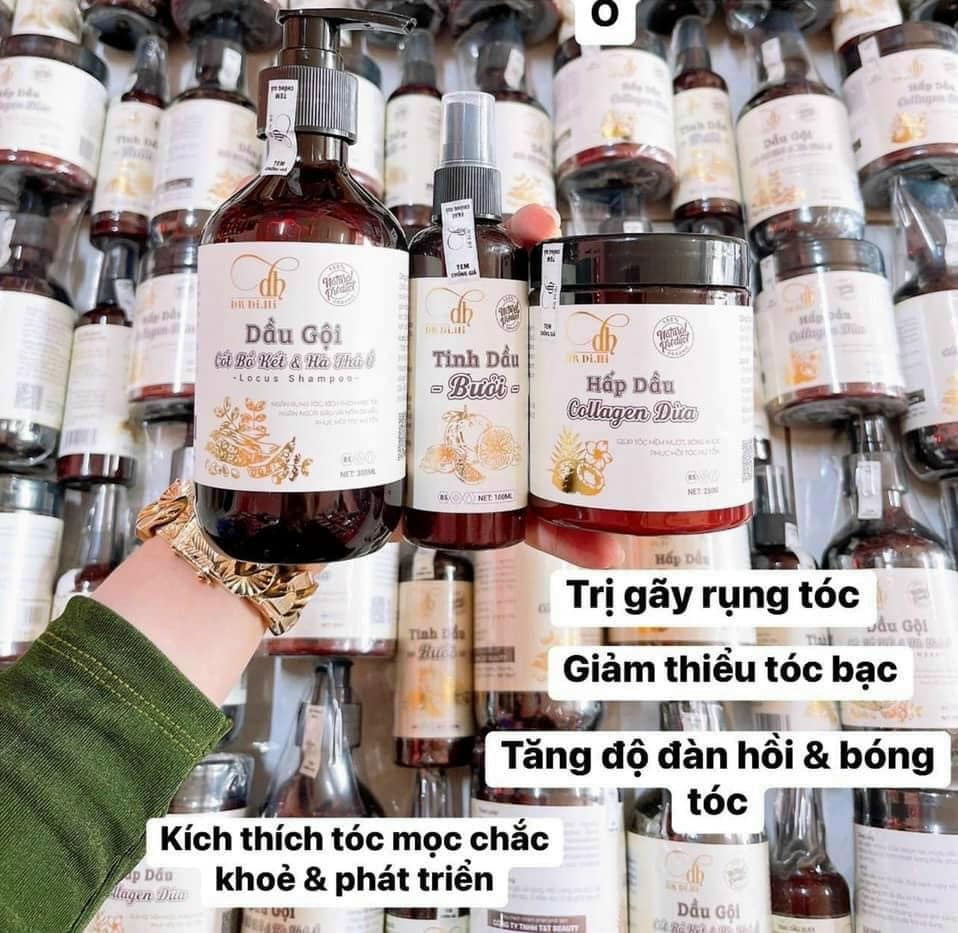 Bộ 3 món gồm dầu gội, tinh dầu bưởi và hấp dầu