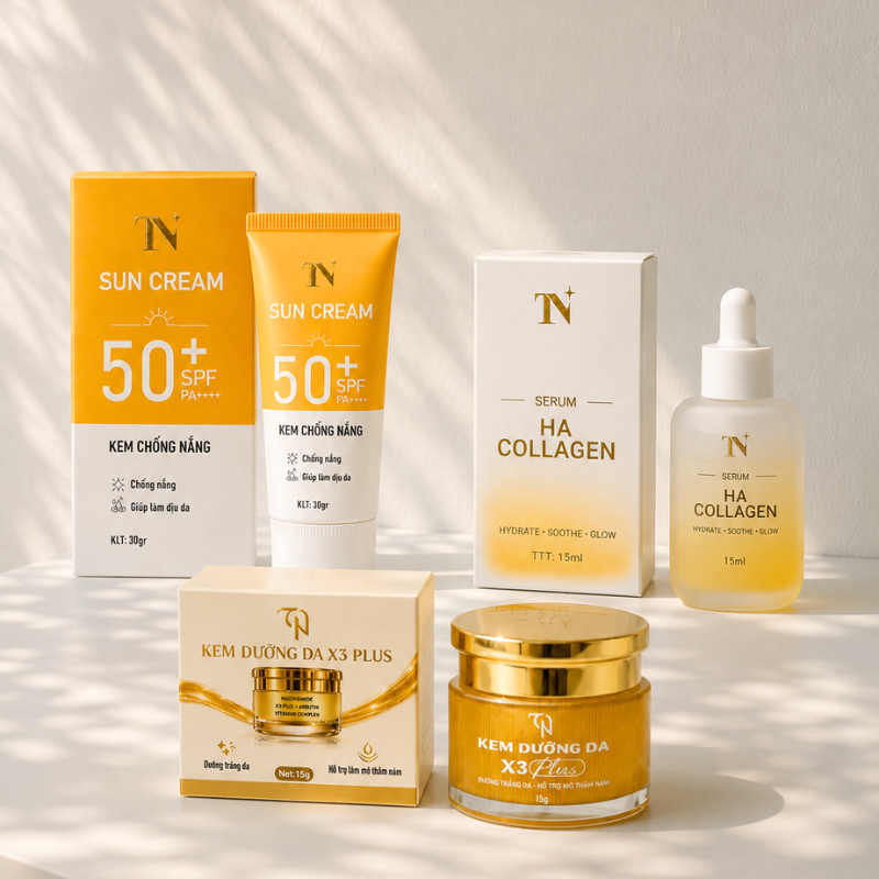 Combo Dưỡng Da Đông Anh Sun Cream SPF 50+ PA++++ 30g + Serum HA Collagen 15ml + Kem Face Nén Collagen X3 Plus 15g Phiên Bản Mới
