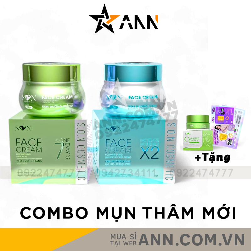 Combo Kem Face Xanh Lá + Xanh Biển SON Cosmetic tặng Cao Bưởi Phiên Bản Mới