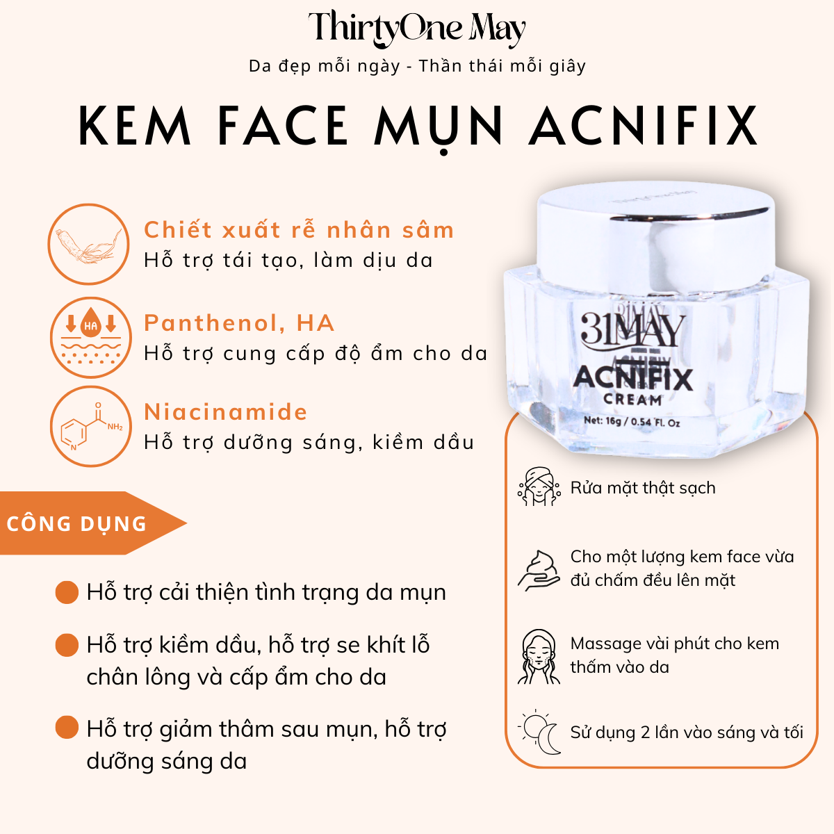 Combo Kem Mụn 31may Acnifix 10g Và Serum Mụn 31may Acnidrop 10ml - Mỹ Phẩm Thirty One May