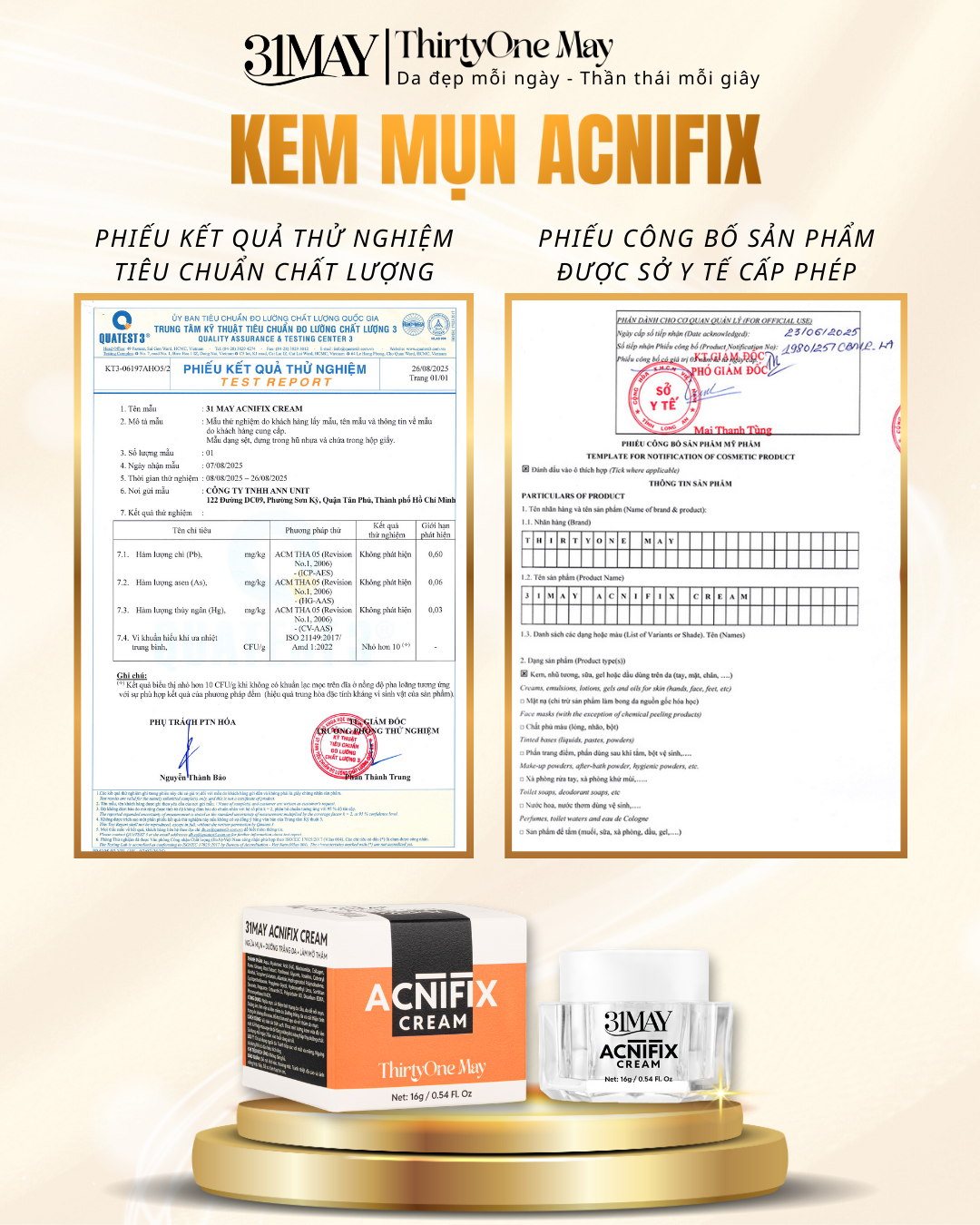 Combo Kem Mụn 31may Acnifix 10g + Serum Mụn 31may Acnidrop 10ml + Sữa Rửa Mặt 31may Hydra Cleanser 100ml - Mỹ Phẩm Thirty One May