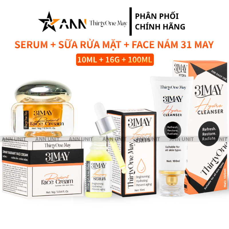 Bộ sản phẩm gồm serum và sữa rửa mặt 31may trong một set chăm sóc da