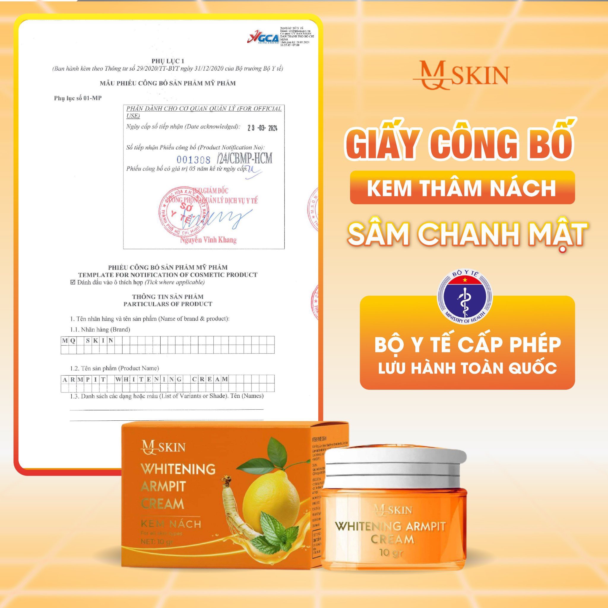 Combo Kem Tẩy Lông + Kem Thâm Nách MQ Skin Sâm Chanh Mật