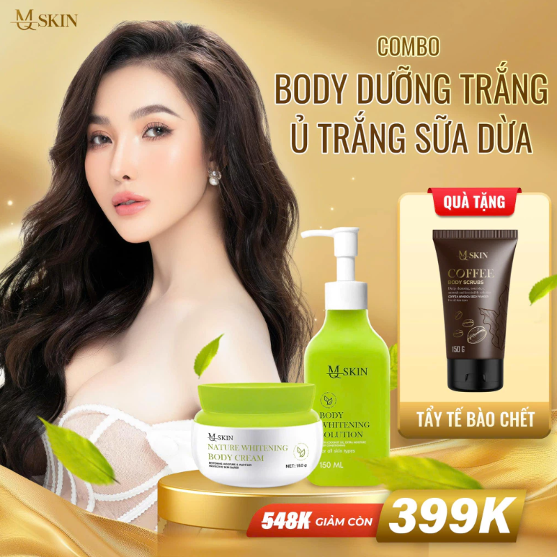 Combo Kem Ủ Trắng & Kem Body Sữa Dừa MQ Skin Nature Whitening Body 150gr tặng Tẩy Tế Bào Chết Cà Phê