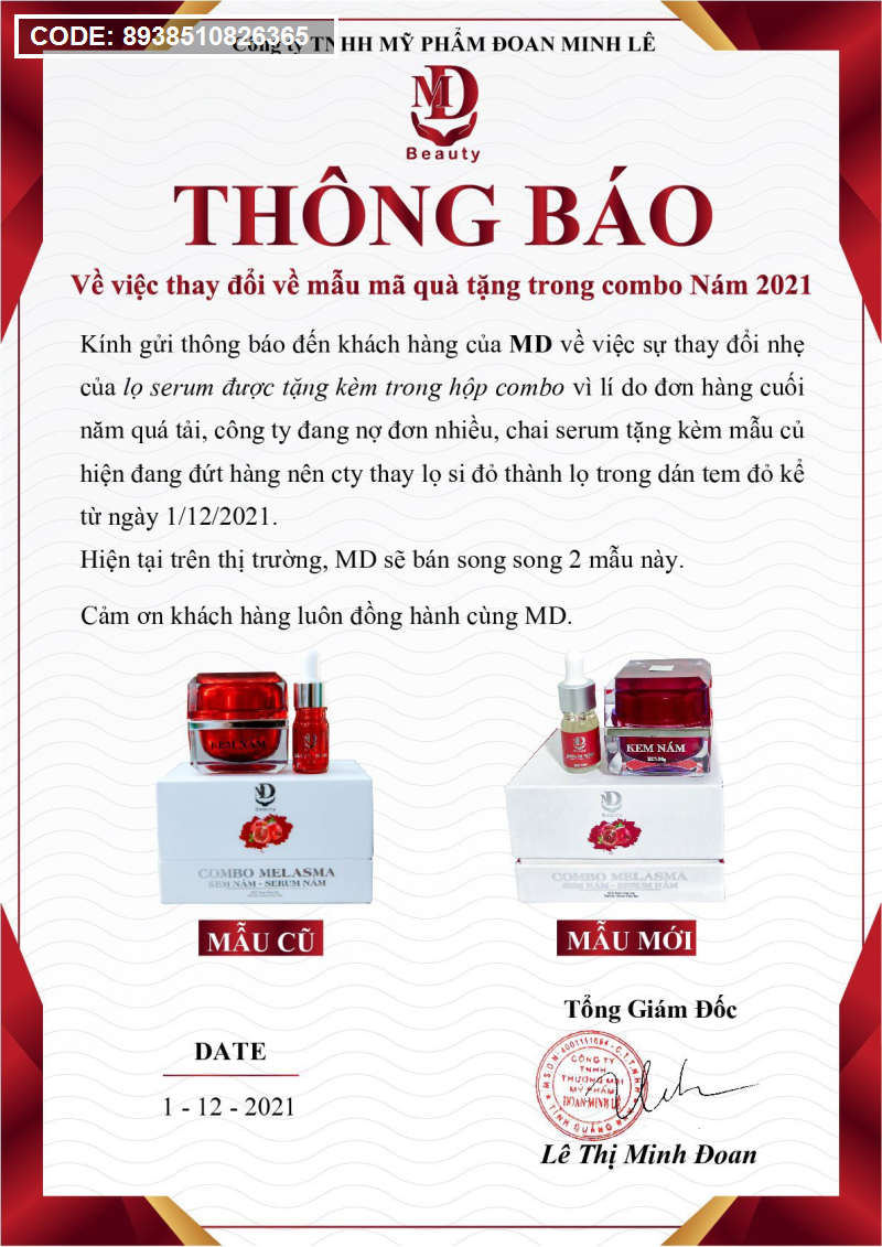 Thông báo thay đổi mẫu chai serum trong combo