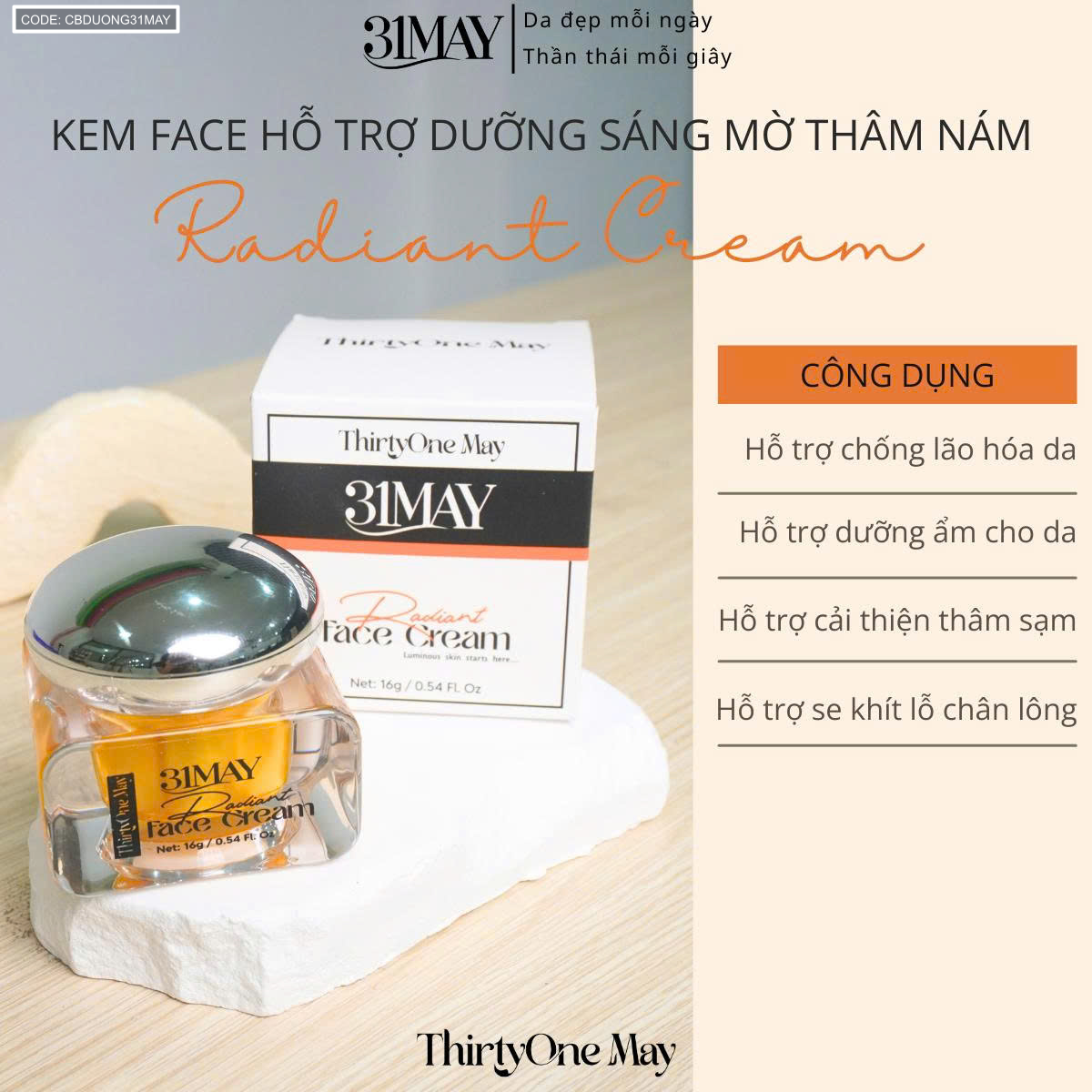 Combo Serum 31May Luminous 15ml & Kem Face Nám 31May Radiant 16g