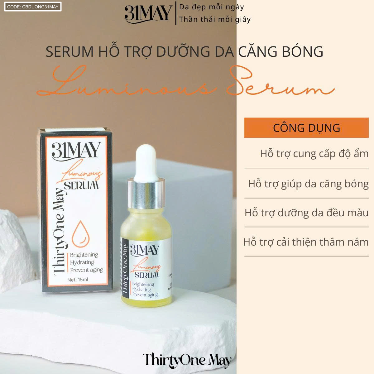 Combo Serum 31May Luminous 15ml & Kem Face Nám 31May Radiant 16g