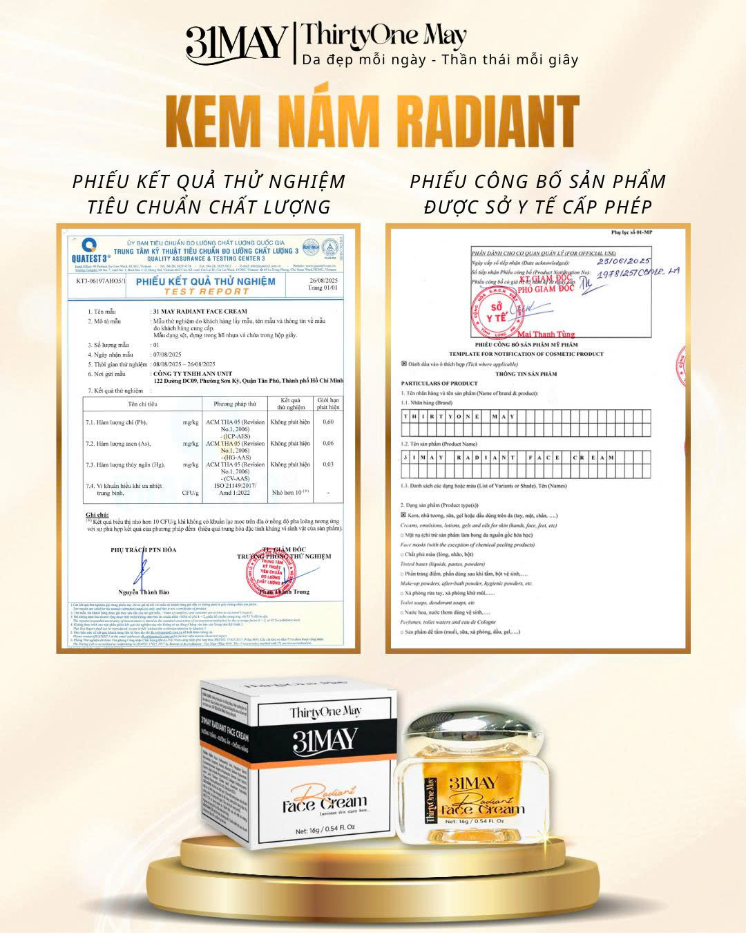 Hình ảnh kem face Radiant và tài liệu sản phẩm