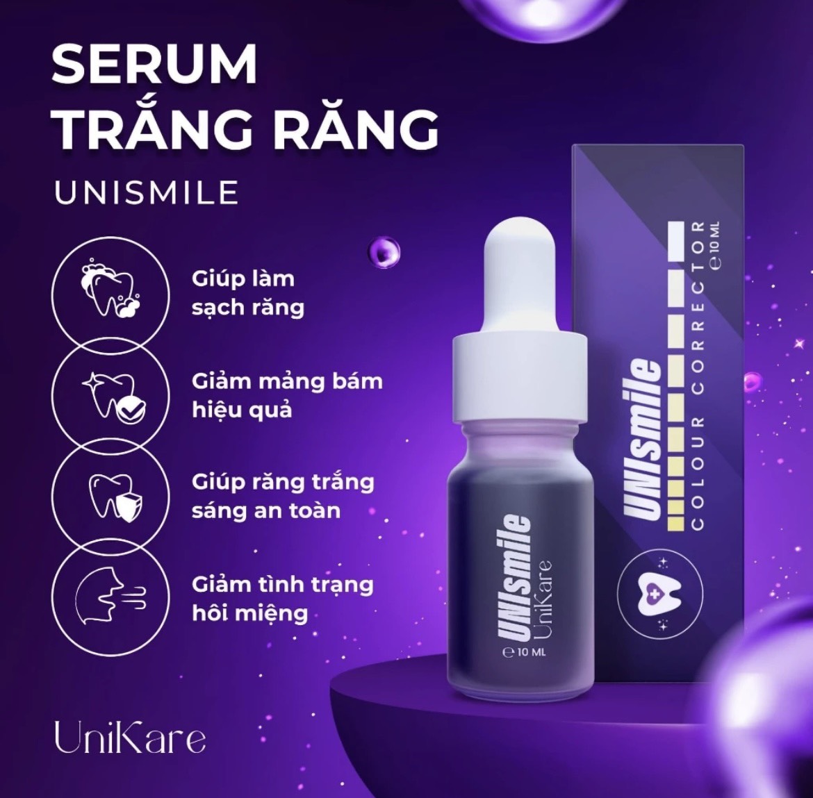 Hình ảnh serum trắng răng Unismile 10ml và các công dụng nổi bật
