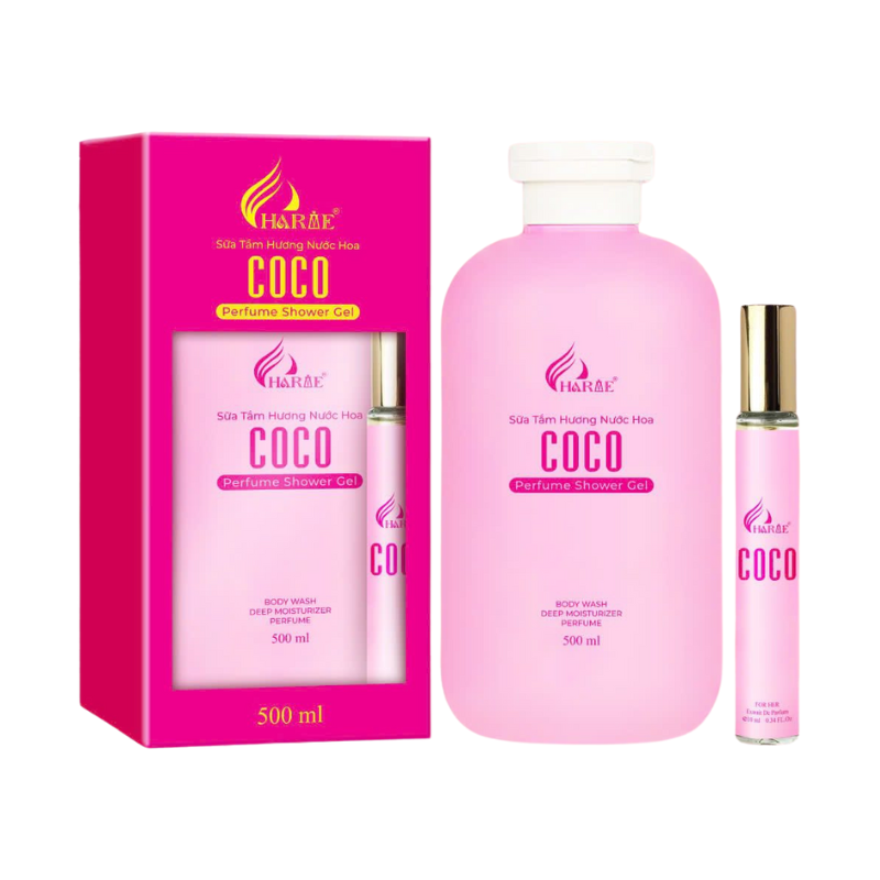 Combo Sữa Tắm Hương Nước Hoa Charme Coco 500ml & Nước Hoa Charme Coco 10ml phù hợp để tham khảo khi chọn sữa tắm charme