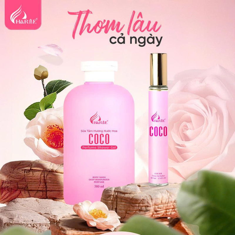 Sữa tắm coco và chai xịt mini cùng tông hồng nổi bật