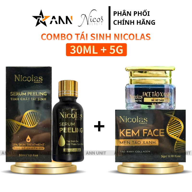 Hình ảnh đầy đủ combo Serum Peeling 30ml và Kem Face Men Tảo Xanh Collagen 5g
