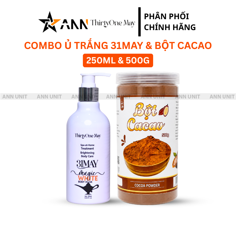 Hình trọn bộ gồm chai kem ủ 250ml và hũ bột cacao 500g