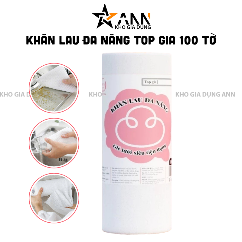 Hình sản phẩm và nhãn cuộn khăn Top Gia 100 tờ