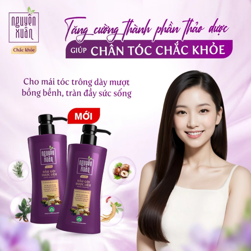 Dầu Gội Dược Liệu Nguyên Xuân Chắc Khỏe 450ml Màu Tím