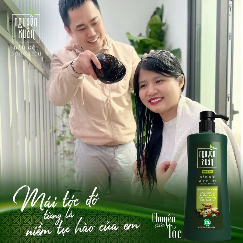Dầu Gội Dược Liệu Nguyên Xuân Dưỡng Tóc Hư Tổn Màu Xanh Lá 520g