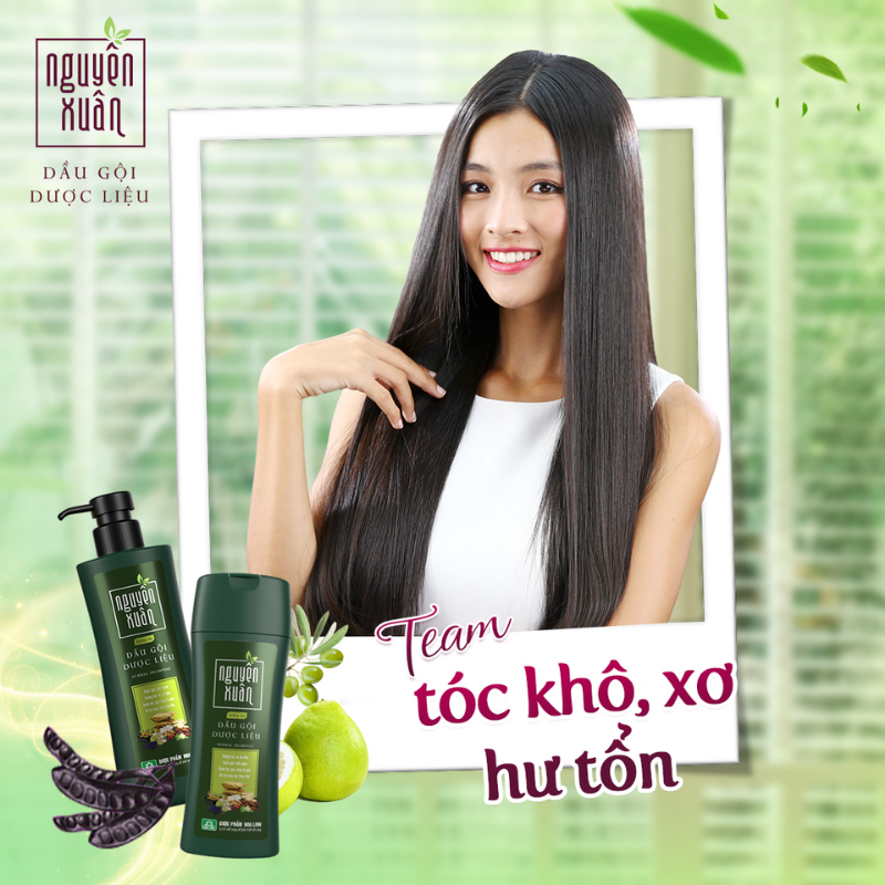 Dầu Gội Dược Liệu Nguyên Xuân Dưỡng Tóc Hư Tổn Màu Xanh Lá 520g