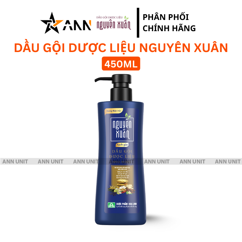 Dầu Gội Nguyên Xuân Dược Liệu Sạch Gàu Xanh Dương Đậm 450ml